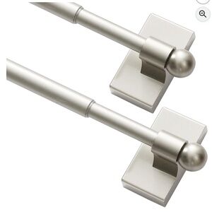 Magnetic Cafe Curtain Rods (x2) for Metal Doors adjustable 16-28" brushed nickel